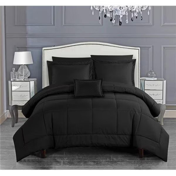 Chic Home BCS09135-US King Size Josaia Comforter Set Pieced Solid Color Stitched Design Bed in a bedding Sheets & Decorative Pillow Shams Included; Black - 8 Piece, Chic Home, Mfr#: BCS09135-US